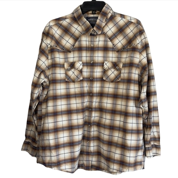 Roughstock Panhandle Slim Women's Button Down Brown Plaid Long Sleeved Shirt - Picture 1 of 5